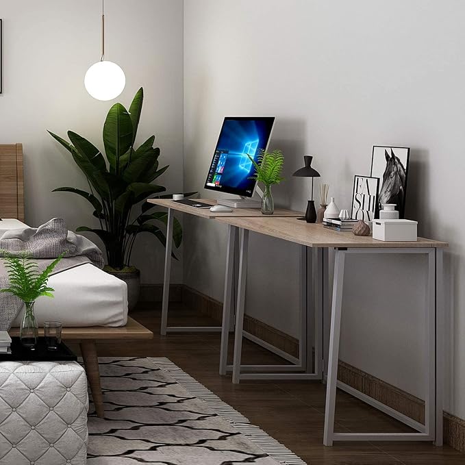 4NM 31.5" Folding Desk, Simple Assembly Computer Desk Study Writing Table for Small Space Offices/Home - Natural and White - LeafyLoom