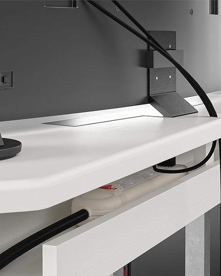 Quest Gaming Desk with CPU Stand, White - LeafyLoom