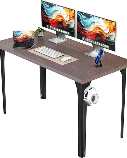 Home Office Computer Desk 47.2x23.6 inch gaming Desk, Modern and Minimalist home office desk, Home Office Desks, Study Desk, Craft table Black Metal Designed Frame, Dark Brown Board color. - LeafyLoom