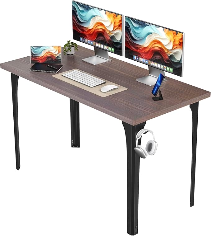 Home Office Computer Desk 47.2x23.6 inch gaming Desk, Modern and Minimalist home office desk, Home Office Desks, Study Desk, Craft table Black Metal Designed Frame, Dark Brown Board color. - LeafyLoom