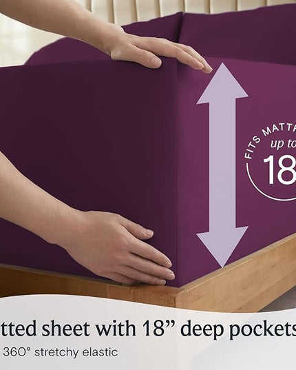 LuxClub Twin XL Sheets - Soft Twin Bed Sheets for-Boys-and-Girls-4 PC Deep Pockets 18" Eco Friendly Wrinkle Free-Kids-Fitted Sheets Machine Washable Hotel Bedding Silky Soft - Eggplant Twin XL - LeafyLoom