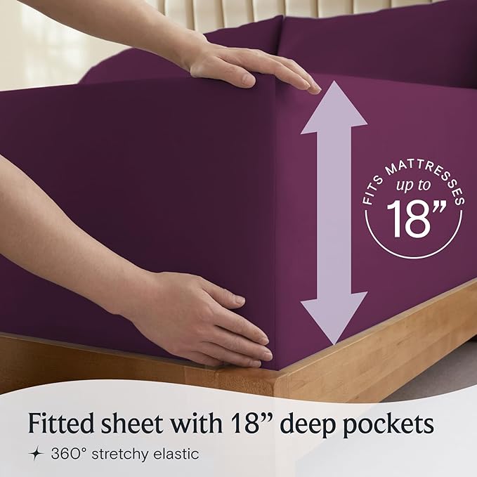 LuxClub Twin XL Sheets - Soft Twin Bed Sheets for-Boys-and-Girls-4 PC Deep Pockets 18" Eco Friendly Wrinkle Free-Kids-Fitted Sheets Machine Washable Hotel Bedding Silky Soft - Eggplant Twin XL - LeafyLoom