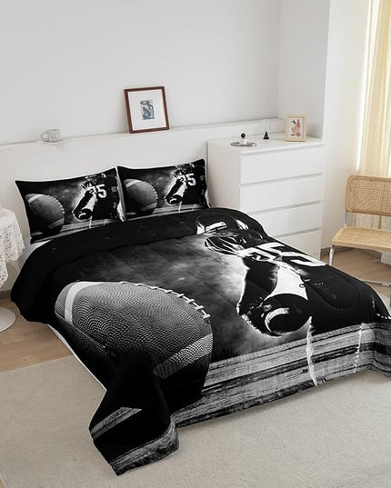 Erosebridal Football Down Comforter for Kids Boys Girls Teens Sports Theme Comforter Set Soccer Pattern Duvet Insert Football Match Bedding Set Youth Bedroom Decor Quilted with 2 Pillowcase,Full - LeafyLoom