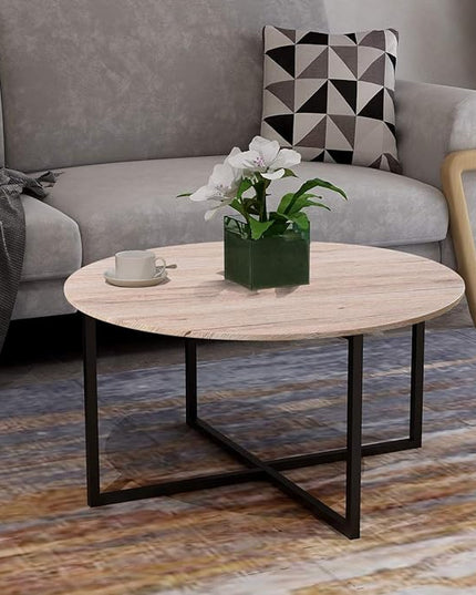 Round Coffee Table Kitchen Dining Table Modern Tea Table Office Conference Pedestal Desk Computer Study Desk White/Black - LeafyLoom