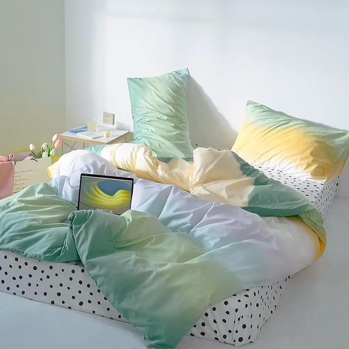Green Gradient Comforter Set King Sage Green and Yellow Rainbow Bedding Comforter Set Multicolor Yellow Light Green Bedding Set Cotton Blanket Quilts Rainbow Color Comforter Set for King Bed - LeafyLoom