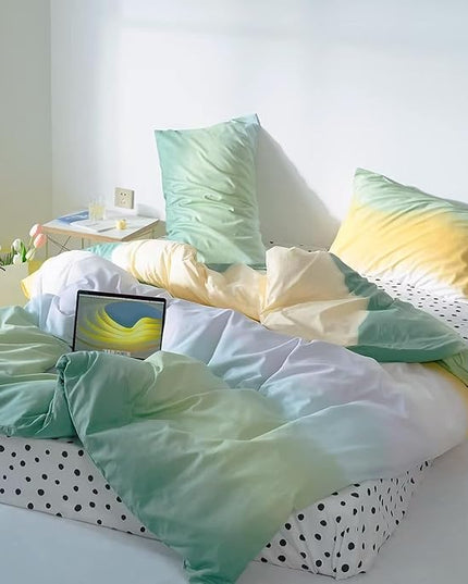 Green Rainbow Comforter Set, 3PCs Cal King, Lightweight Breathable Cotton Blanket Quilt, All Season, Ideal Gift, Durable, Easy Care - LeafyLoom