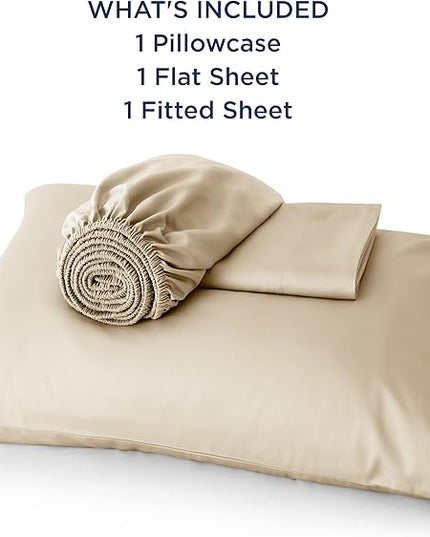 Bedsure Twin Sheets Set, Cooling Sheets Twin Size Bed Set, Rayon Derived from Bamboo, Twin Size Sheets, Breathable & Soft Bed Sheets, Hotel Luxury Silky Bedding Sheets & Pillowcases, Beige - LeafyLoom