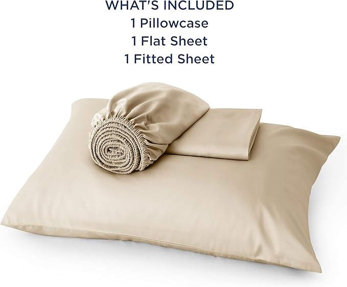 Bedsure Twin Sheets Set, Cooling Sheets Twin Size Bed Set, Rayon Derived from Bamboo, Twin Size Sheets, Breathable & Soft Bed Sheets, Hotel Luxury Silky Bedding Sheets & Pillowcases, Beige - LeafyLoom