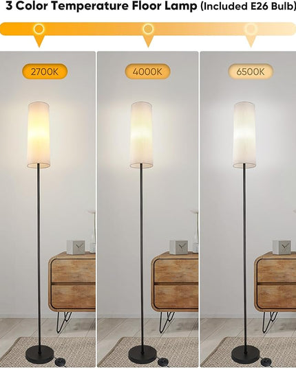 Modern Floor Lamp, LED Floor Lamp with Remote Control and Stepless Dimmable Colors Temperature & Brightness, Standing Lamps for Living Room Bedroom Office,Reading,9W Bulb Included(Beige) - LeafyLoom