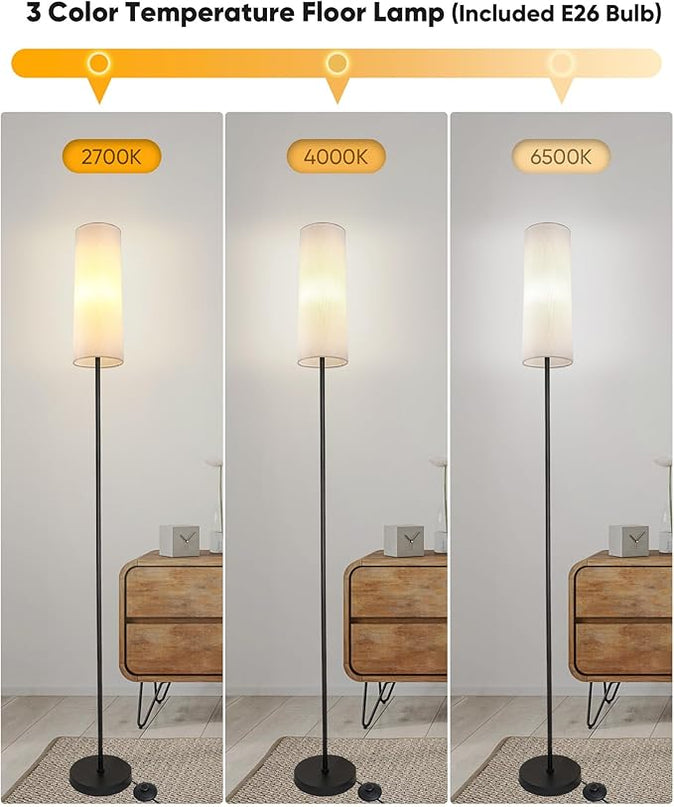 Modern Floor Lamp, LED Floor Lamp with Remote Control and Stepless Dimmable Colors Temperature & Brightness, Standing Lamps for Living Room Bedroom Office,Reading,9W Bulb Included(Beige) - LeafyLoom