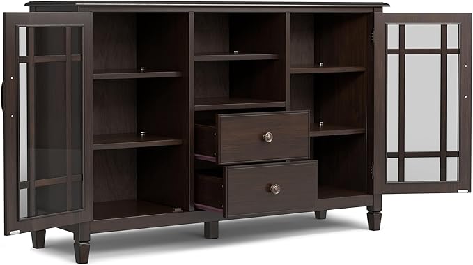 SIMPLIHOME Connaught SOLID WOOD Wide Traditional Media Stand for TVs up to 60 inches for The Living Room and Entertainment Center, 53 inch, Dark Chestnut Brown - LeafyLoom