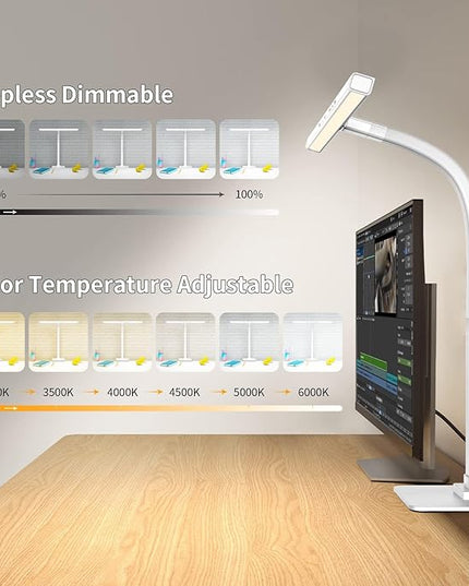 EppieBasic Led Desk Lamp,Architect Desk Lamps for Home Office, 12W Dimmable & 6 Color Modes Extra Bright Modern Table lamp with Base, Auto Dimming Overhead Desk Lighting for Workbench Monitor - LeafyLoom
