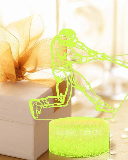 Teenager christmas gifts xmas gift 3D Illusion Playing Baseball Night Light Lamp 16 Color Change Touch White Crack Base remote control Birthday Present Boys Girls Baseball lover - LeafyLoom
