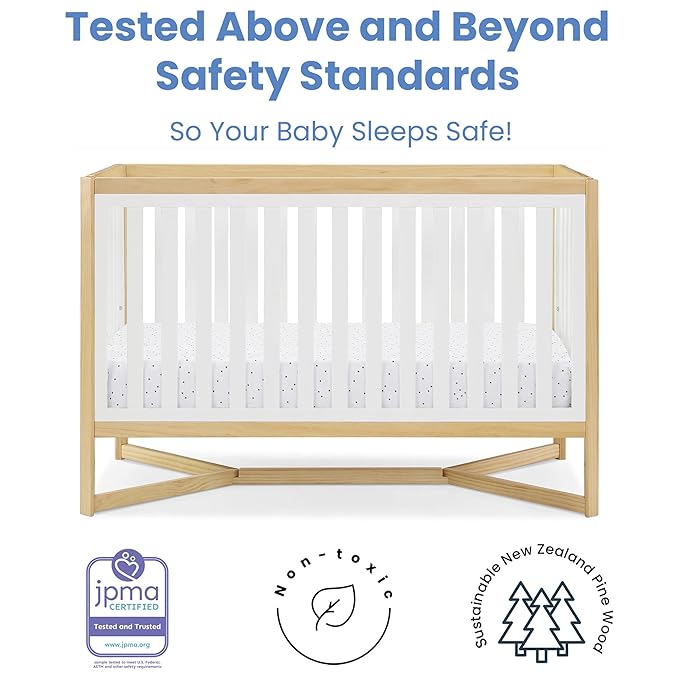 Delta Children Tribeca 4-in-1 Baby Convertible Crib + Simmons Kids Quiet Nights Crib and Toddler Mattress Made from Recycled Water Bottles/GREENGUARD Gold Certified [Bundle], Bianca White/Natural - LeafyLoom