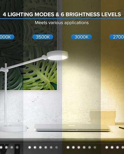 SANSI LED Desk Lamps for Office, Eye-caring No Blue Light Touch Control Desk Lamp with 6 Brightness Levels, 4 Modes with Memory Function, 10W 950 Lumens Modern Table Lamp for Home Reading, White - LeafyLoom