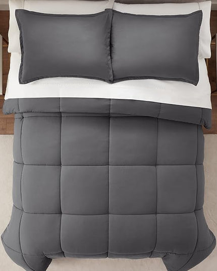 SERTA Simply Clean Ultra Soft Hypoallergenic Solid 3 Piece Comforter Set, King, Grey - LeafyLoom