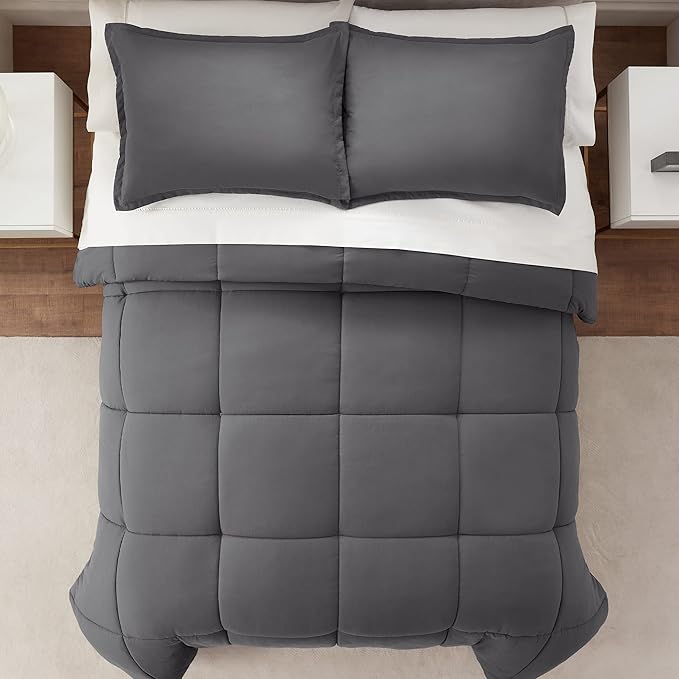 SERTA Simply Clean Ultra Soft Hypoallergenic Solid 3 Piece Comforter Set, King, Grey - LeafyLoom