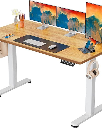 ErGear Height Adjustable Electric Standing Desk, 63 x 28 Inches Sit Stand up Desk, Memory Computer Home Office Desk (Light Vintage Brown) - LeafyLoom