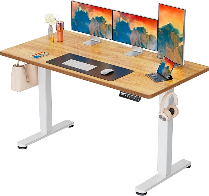 ErGear Height Adjustable Electric Standing Desk, 63 x 28 Inches Sit Stand up Desk, Memory Computer Home Office Desk (Light Vintage Brown) - LeafyLoom