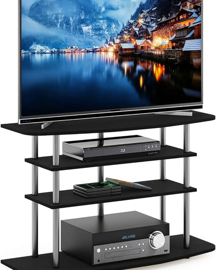 Furinno Frans Turn-N-Tube TV Stand for TV Size up to 43 Inch, 4-Tier, Black Oak - LeafyLoom