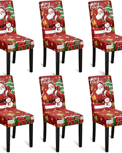 U'Artlines Christmas Chair Covers Set of 6, Removable Washable Merry Christmas Dining Chair Seat Covers Stretch Protector Slipcovers for Dining Room Kitchen Holiday Party Decor, Santa Claus UArtlines
