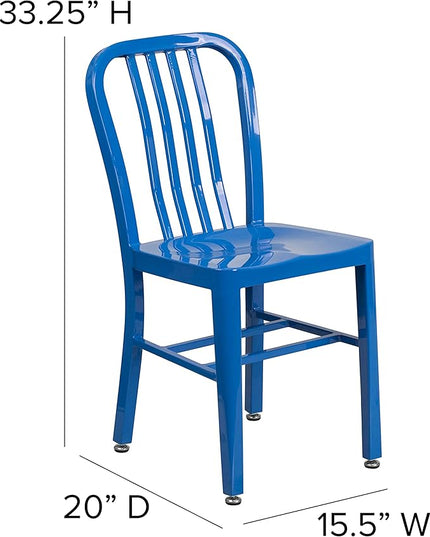 Flash Furniture Commercial Grade Blue Metal Indoor-Outdoor Chair - LeafyLoom