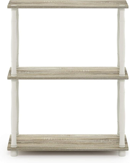 Furinno Turn-N-Tube 3-Tier Compact Multipurpose Shelf Display Rack with Classic Tube, Sonoma Oak/White - LeafyLoom