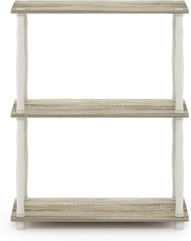 Furinno Turn-N-Tube 3-Tier Compact Multipurpose Shelf Display Rack with Classic Tube, Sonoma Oak/White - LeafyLoom