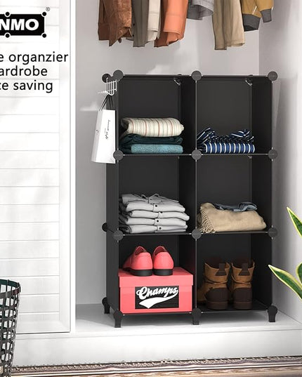 6 Cubes Storage Organizer, Bookcase, Display Shelf with Wooden Mallet, Cabinet Storage for Kids, Adult, Office, Bedroom, Bathroom, Black - LeafyLoom