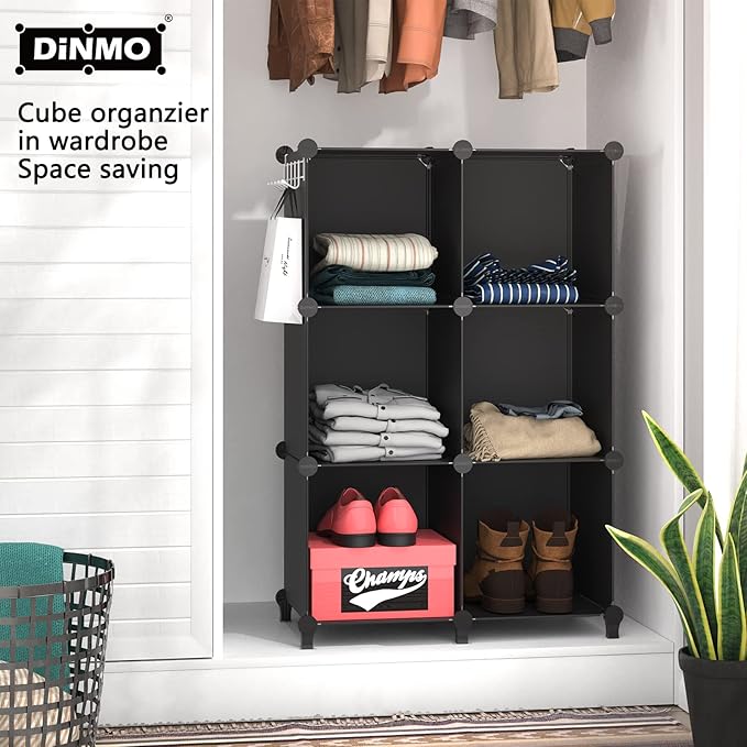 6 Cubes Storage Organizer, Bookcase, Display Shelf with Wooden Mallet, Cabinet Storage for Kids, Adult, Office, Bedroom, Bathroom, Black - LeafyLoom