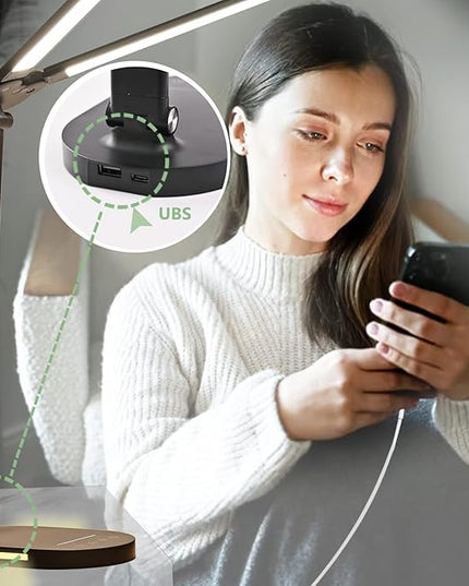 Desk Lights for Home Office - LED Desk Lamp with Night Light, Office Desk Lamp with Memory Function, 5CCT Brightest Workbench Office Lighting, Dimmable Modern Desk Lamp for Monitor Studio Reading - LeafyLoom
