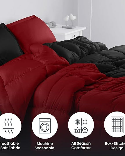 Utopia Bedding King Size Comforter Set with 2 Pillow Shams, Bedding Comforter Sets, Down Alternative Reversible Black/Red Comforter, Soft and Comfortable, Machine Washable - LeafyLoom