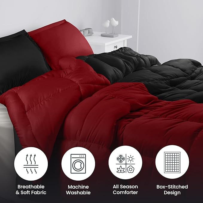Utopia Bedding King Size Comforter Set with 2 Pillow Shams, Bedding Comforter Sets, Down Alternative Reversible Black/Red Comforter, Soft and Comfortable, Machine Washable - LeafyLoom