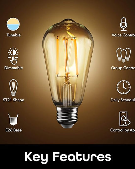 Geeni Smart Light Bulb - Alexa and Google Home Compatible, Tunable White LED Programmable and Dimmable WiFi Light Bulb, App Controlled (ST21, 2-Pack) Geeni