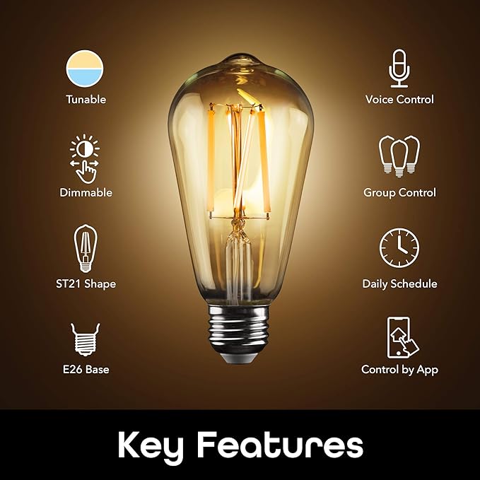 Geeni Smart Light Bulb - Alexa and Google Home Compatible, Tunable White LED Programmable and Dimmable WiFi Light Bulb, App Controlled (ST21, 2-Pack) Geeni