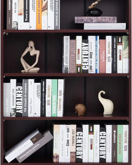 Farini Mahogany Bookshelf for Bedroom 4 Shelf Office Bookcase 48 Inches Tall Modern Wood Bookshelf for Living Room 4 Tier Wide Manga Bookshelf Library Bookcase - LeafyLoom