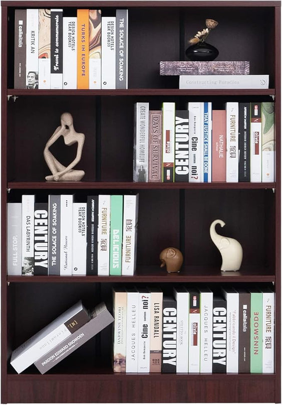 Farini Mahogany Bookshelf for Bedroom 4 Shelf Office Bookcase 48 Inches Tall Modern Wood Bookshelf for Living Room 4 Tier Wide Manga Bookshelf Library Bookcase - LeafyLoom