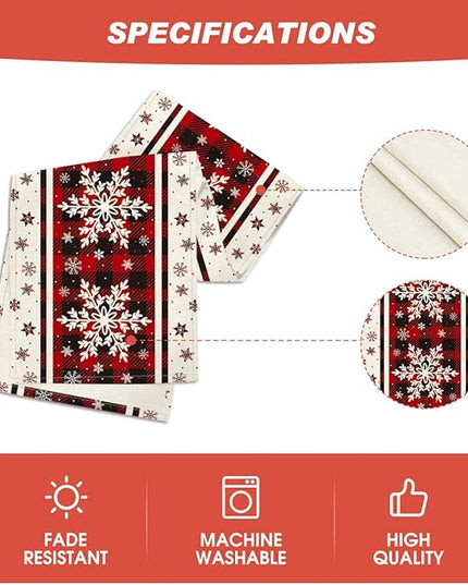Artoid Mode Buffalo Plaid Snowflakes Christmas Table Runner, Seasonal Winter Kitchen Dining Table Decoration for Home Party Decor 13x72 Inch ArtoidMode