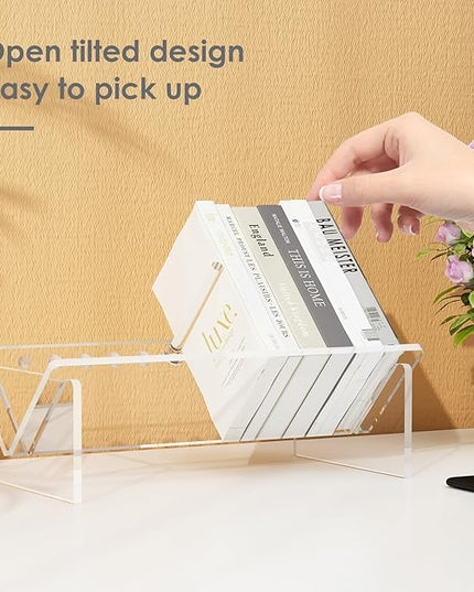 Acrylic Desk Bookshelf,Small Desktop Bookcases Clear Book Shelf Organizer for Home Office School,Book Stand Display Rack for CDs Magazines Books - LeafyLoom