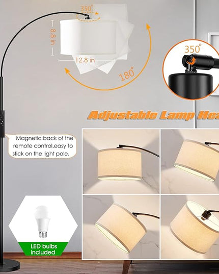 Arc Floor Lamps for Living Room,Modern Standing Lamp with Remote Control,Tall Lamp with Stepless Dimmable,5 Color temperatures,Over Couch Arched Reading Light for Bedroom,Office(Bulb Included) - LeafyLoom