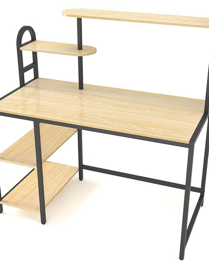 Anivia Computer Bookshelf Home Office, Study Table with Hutch & Adjustable Shelves, Sturdy Wooden Desk for Gaming, Easy Assemble, 49.2", Light Walnut - LeafyLoom