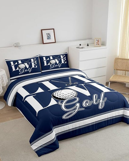 Feelyou Golf Print Bedding Set Queen Size Ball Gaming Comforter Set for Kids Boys Girls Decor Sports Theme Comforter Microfiber Golf Ball Duvet Set Bedroom Quilt Set - LeafyLoom