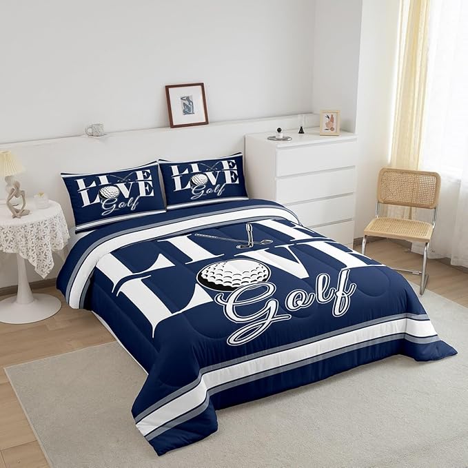 Feelyou Golf Print Bedding Set Queen Size Ball Gaming Comforter Set for Kids Boys Girls Decor Sports Theme Comforter Microfiber Golf Ball Duvet Set Bedroom Quilt Set - LeafyLoom