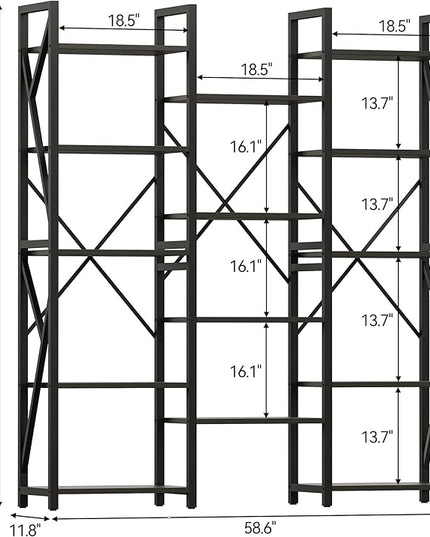 GAOMON Triple Wide 5 Tier Book Shelf, 70.8” Tall Bookcase with 14 Open Shelves, Large Industrial Bookshelves and Bookcases with Metal Frame for Home Office, Study Room, Living Room-Black - LeafyLoom