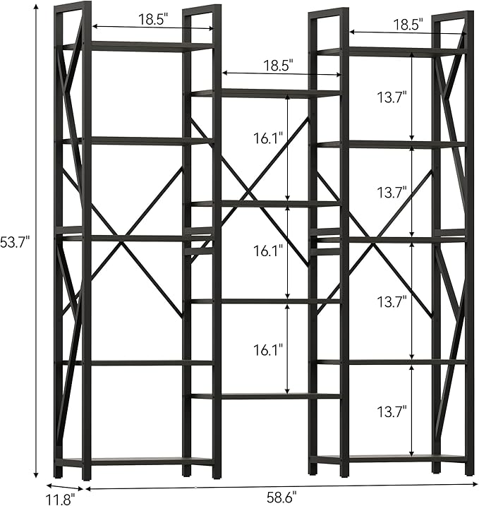 GAOMON Triple Wide 5 Tier Book Shelf, 70.8” Tall Bookcase with 14 Open Shelves, Large Industrial Bookshelves and Bookcases with Metal Frame for Home Office, Study Room, Living Room-Black - LeafyLoom
