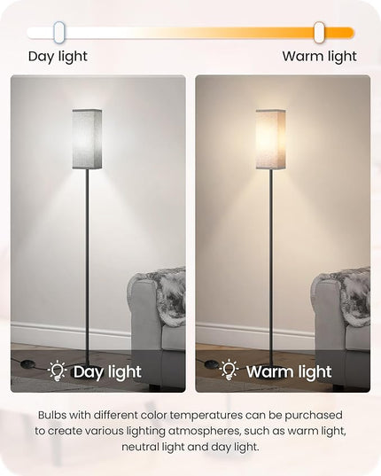 Floor Lamp, Pole Lamp with Foot Switch, Modern Standing Lamp Lampshade, Minimalist Freestanding Lamp (Bulb Not Included), for Living Room, Bedroom Office FCC Listed, Black and Gray H07LD05 - LeafyLoom