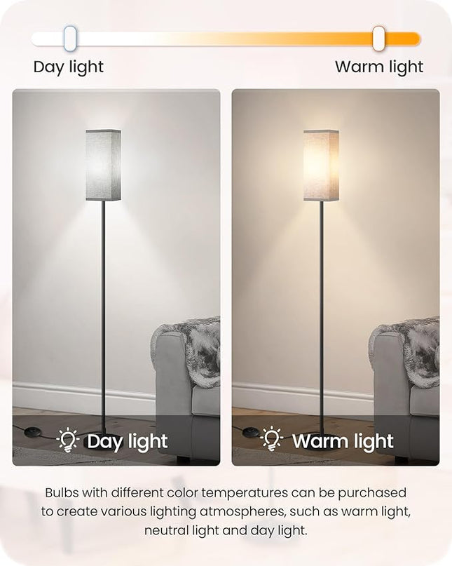 Floor Lamp, Pole Lamp with Foot Switch, Modern Standing Lamp Lampshade, Minimalist Freestanding Lamp (Bulb Not Included), for Living Room, Bedroom Office FCC Listed, Black and Gray H07LD05 - LeafyLoom