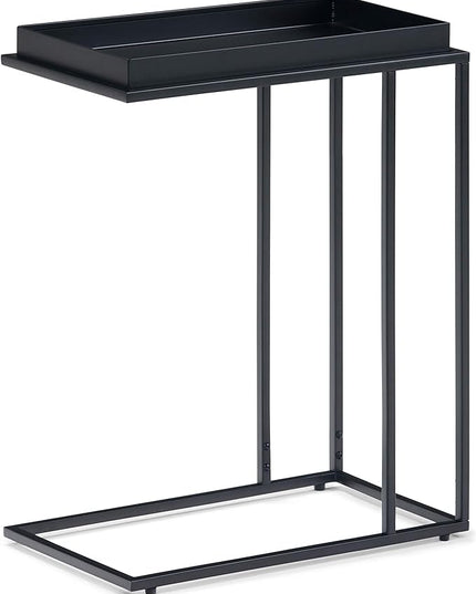 SIMPLIHOME Garner 18 Inch Wide Metal Tray Top C Side Table in Black, For the Living Room and Bedroom - LeafyLoom