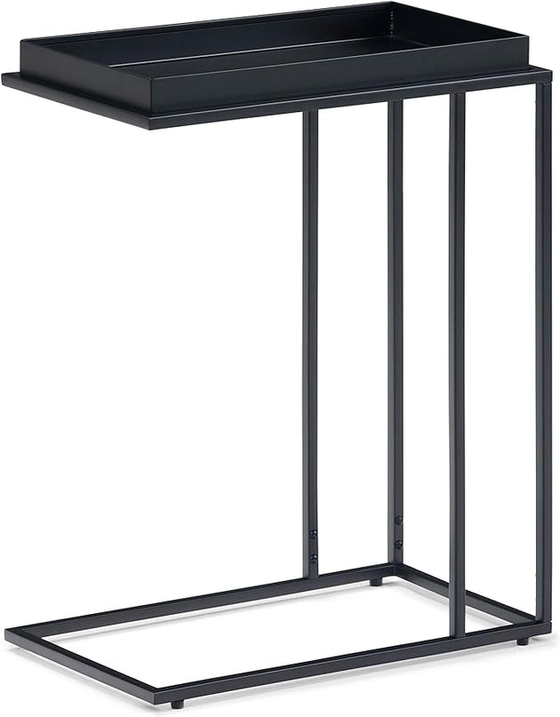 SIMPLIHOME Garner 18 Inch Wide Metal Tray Top C Side Table in Black, For the Living Room and Bedroom - LeafyLoom
