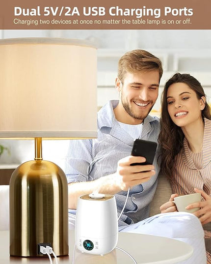 Touch Control Table Lamps Set of 2, Bedside Table Lamps for Bedrooms Set of 2 Modern Living Room 3 Way Dimmable Gold Bedside Lamp for End Table with 2 USB Charging Ports, 2 Bulbs Included - LeafyLoom